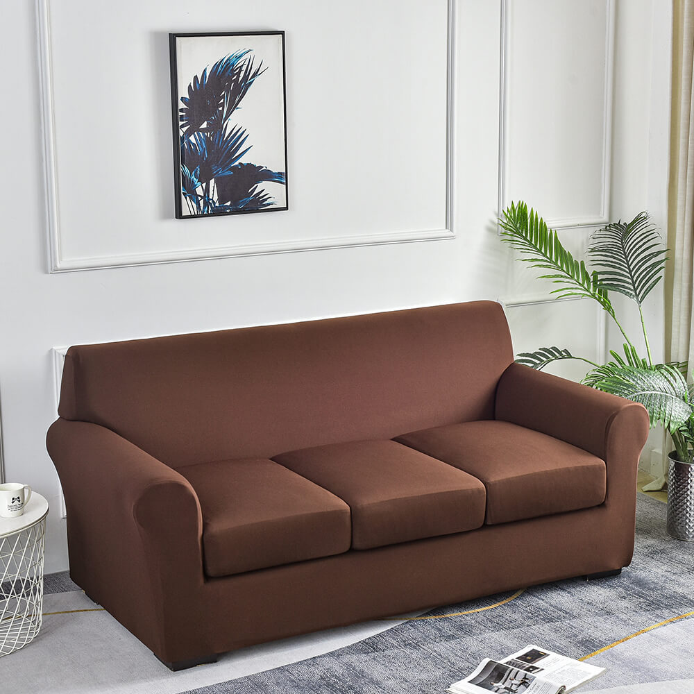 Crfatop Stretch Sofa Slipcovers with Separate Cushion Covers 3-seatersofaBrown