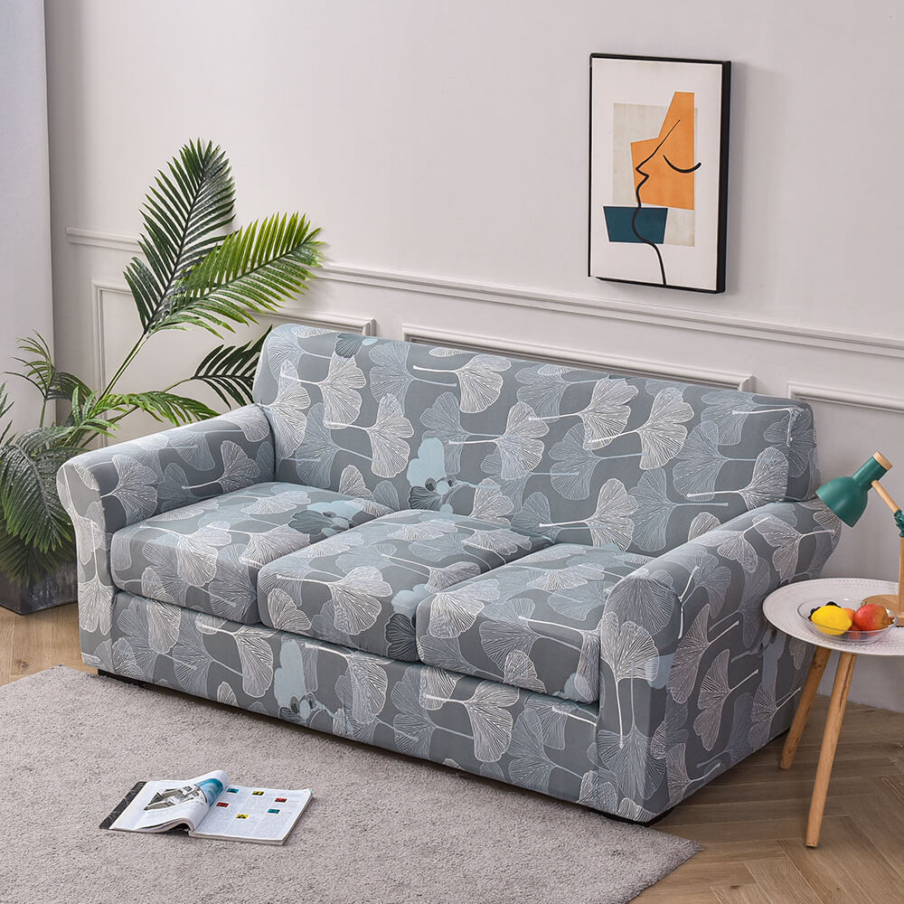 Crfatop Super Stretch 4 Pieces Sofa Covers for 3 Cushion Couch Covers Grey