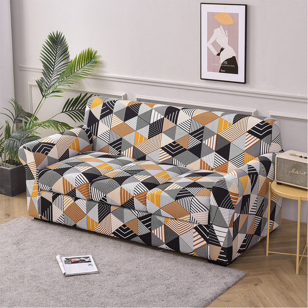 Crfatop Super Stretch 4 Pieces Sofa Covers for 3 Cushion Couch Covers Yellow-black