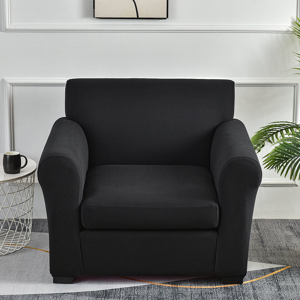 Crfatop Two Piece Armchair Slipcover Stretch Jacquard Box Cushion Sofa Cover Black