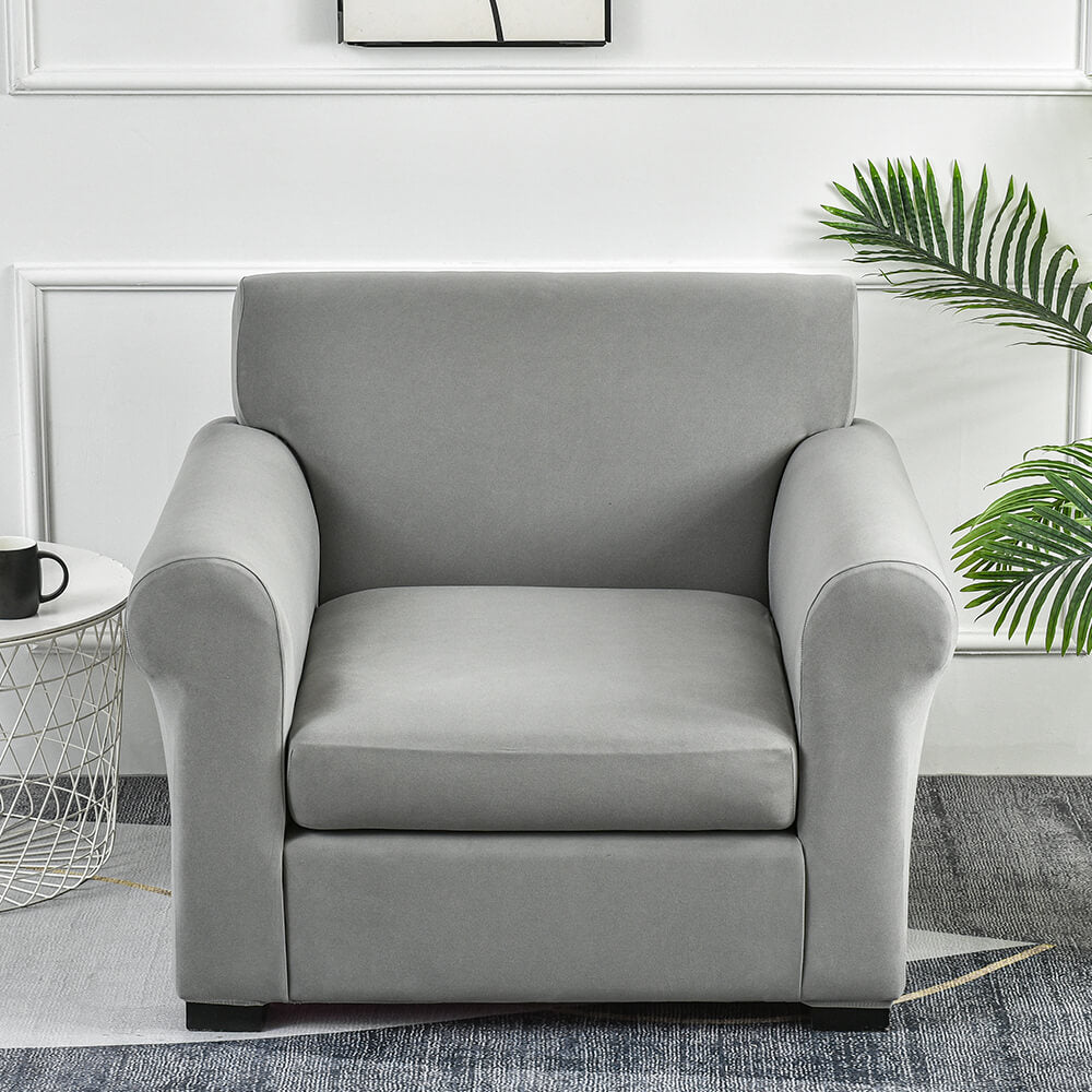 Crfatop Two Piece Armchair Slipcover Stretch Jacquard Box Cushion Sofa Cover Grey