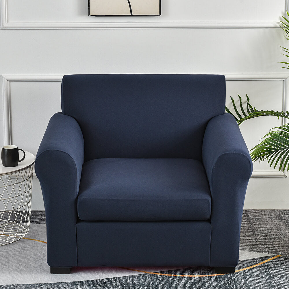 Crfatop Two Piece Armchair Slipcover Stretch Jacquard Box Cushion Sofa Cover Navy
