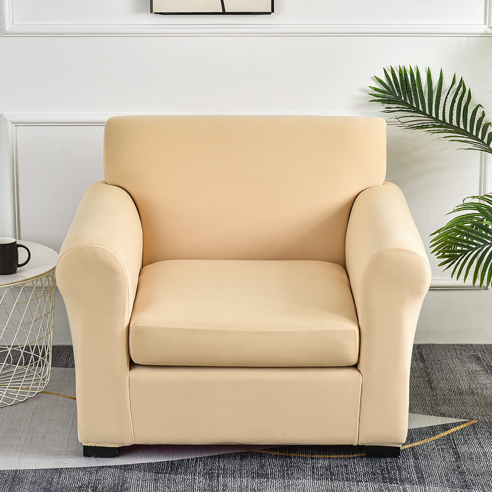 Crfatop Two Piece Armchair Slipcover Stretch Jacquard Box Cushion Sofa Cover Khaki
