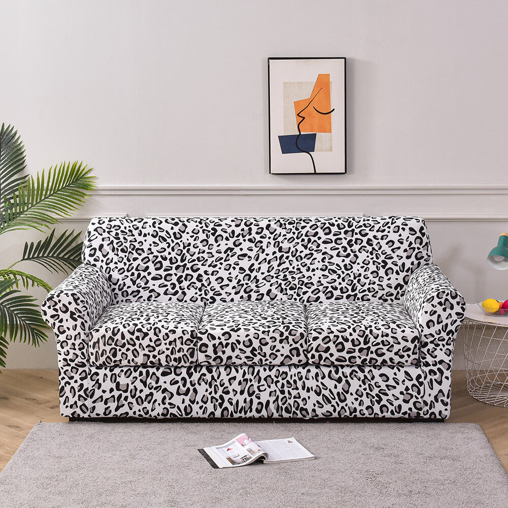 Crfatop Unique Printed Sofa Cover 4 Pieces Couch Cover for 3 Separate Seat Cushion Black-white