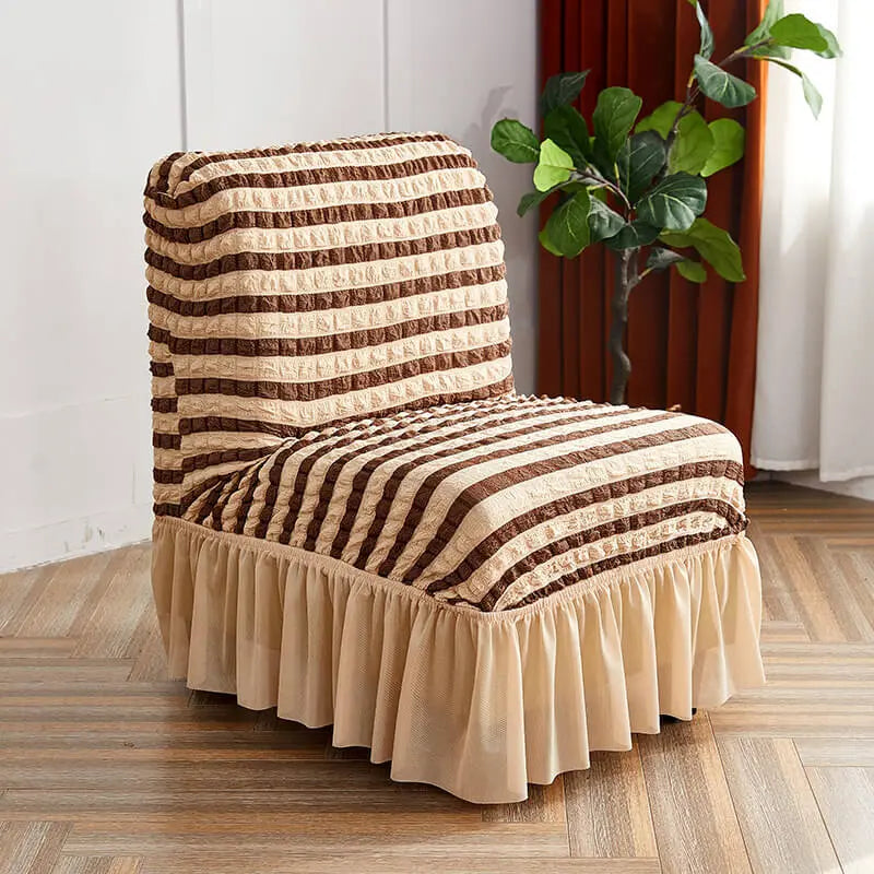 Crfatop Unique Striped Armless Chair Covers 2-Packs-Light-Brown