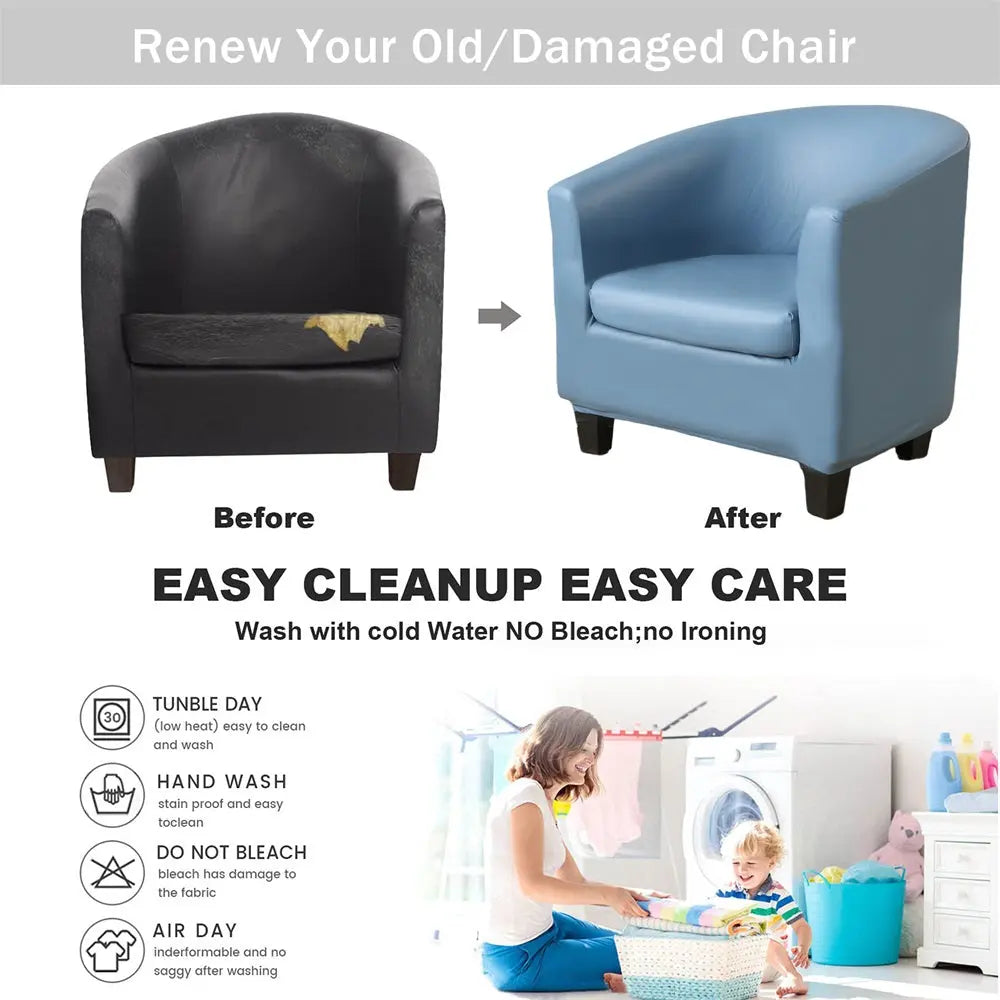 2 Pcs/Set Tub Chair Cover Waterproof Round Sofa Slipcover Furniture Protector with Arm Crfatop %sku%