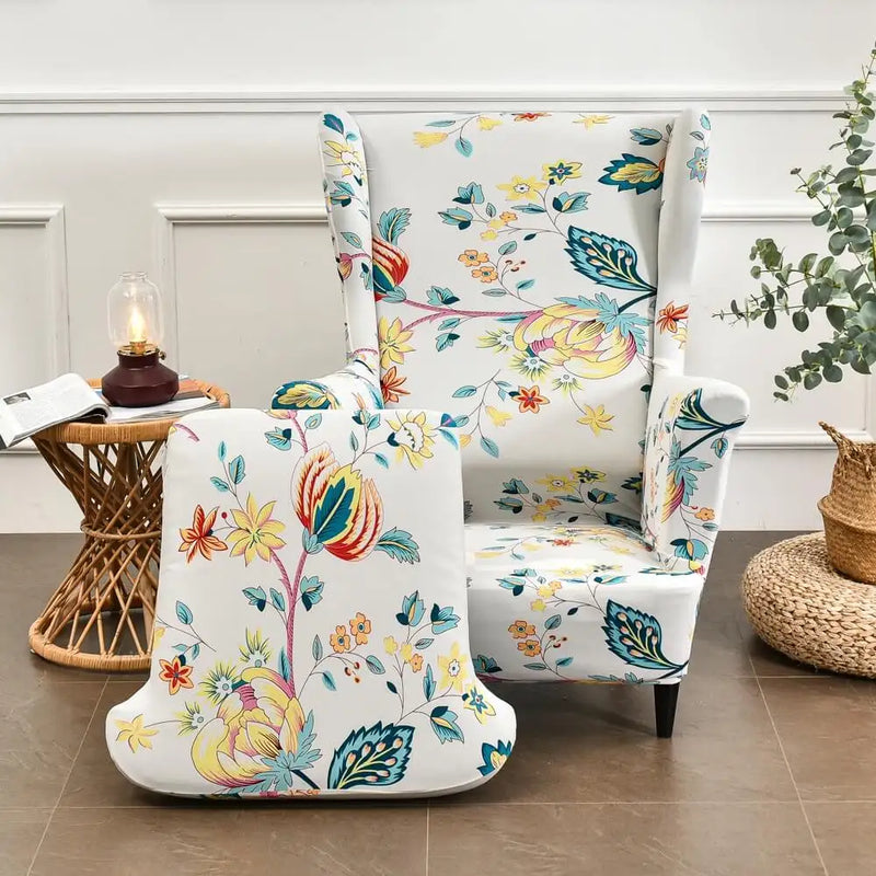 2-Piece Floral Slipcover for Wingback Chair - One Size Crfatop %sku%