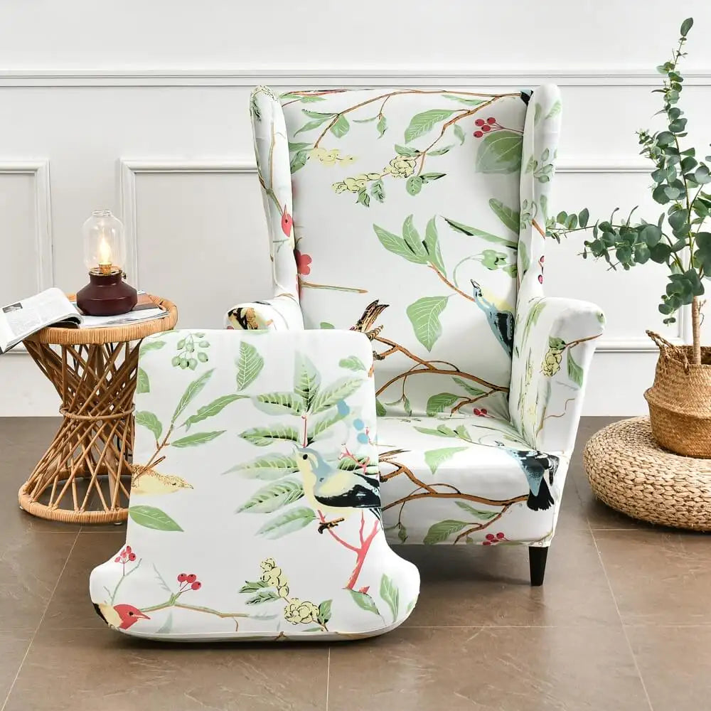 2-Piece Floral Slipcover for Wingback Chair - One Size Crfatop %sku%