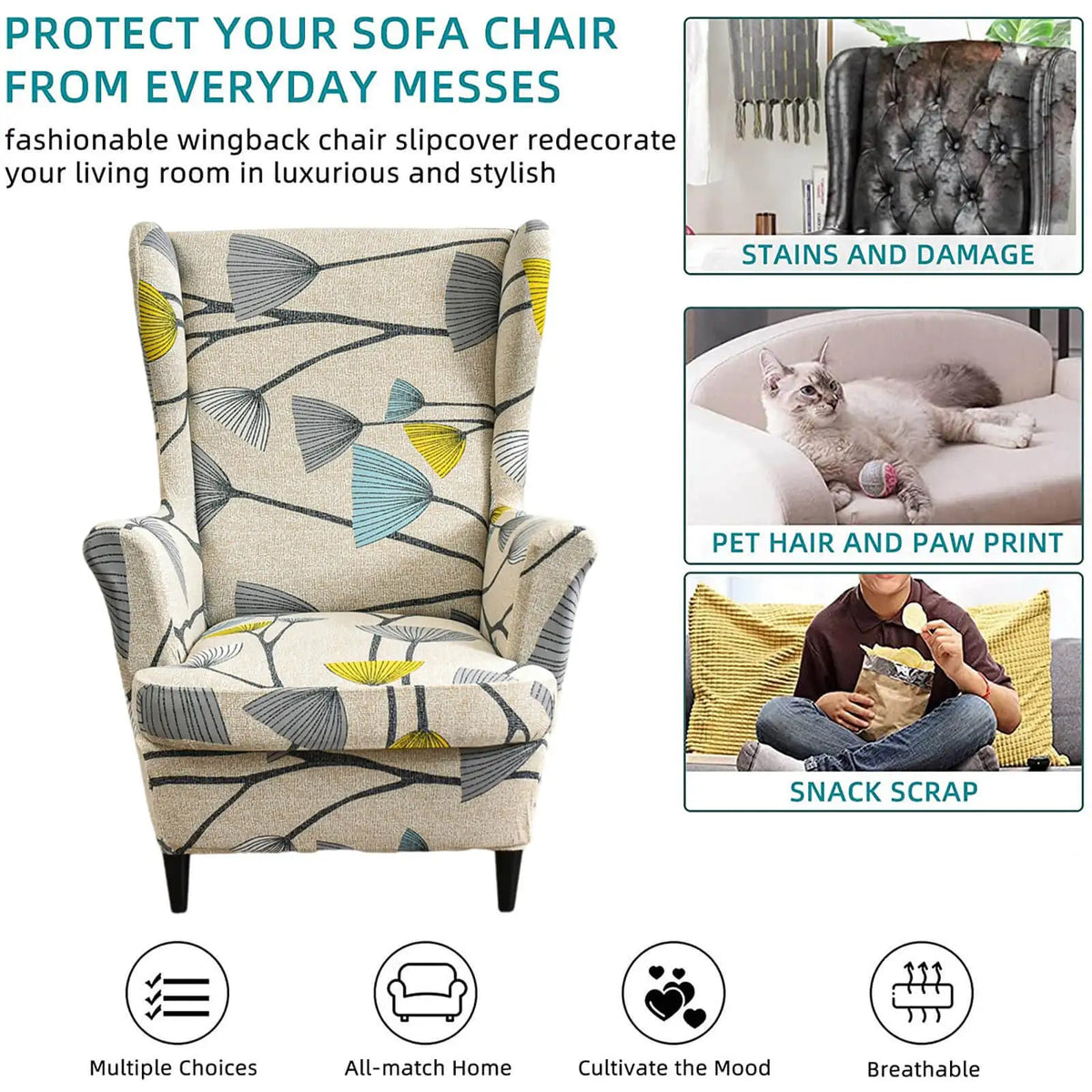 2-Piece Floral Slipcover for Wingback Chair - One Size Crfatop %sku%
