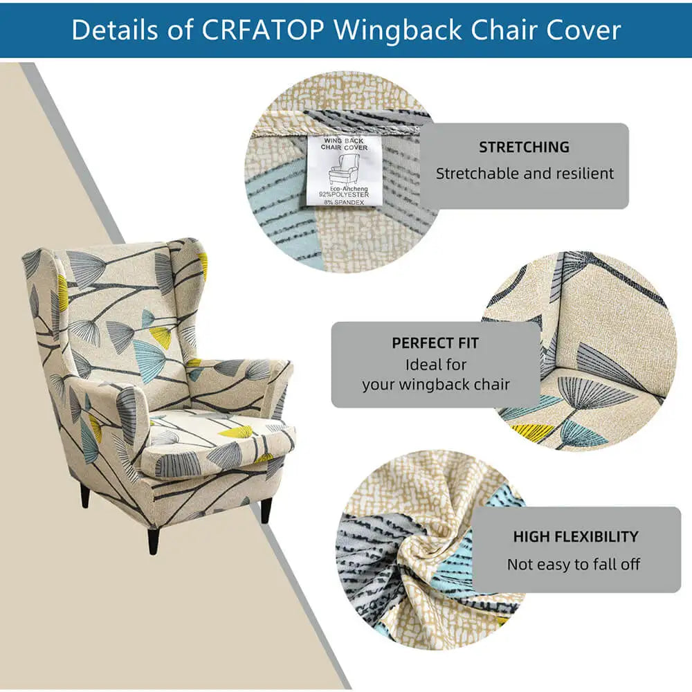 2-Piece Floral Slipcover for Wingback Chair - One Size Crfatop %sku%