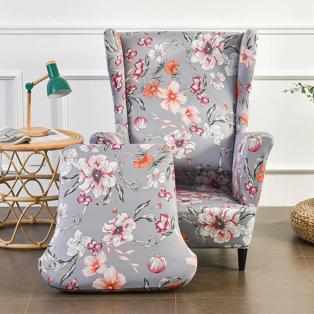 2 Piece Wingback Chair Covers Floral Patterned Chair Cover for Living Room Crfatop %sku%