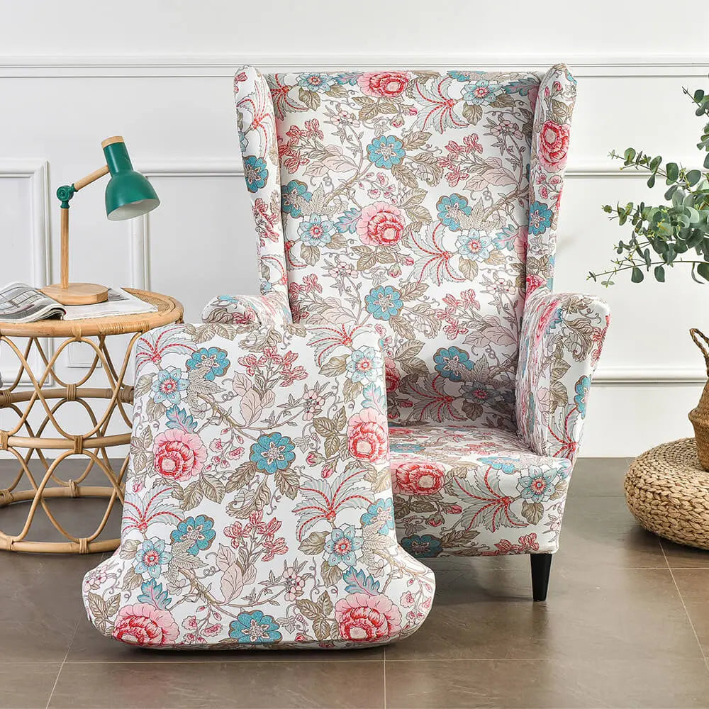 2 Piece Wingback Chair Covers Floral Patterned Chair Cover for Living Room Crfatop %sku%