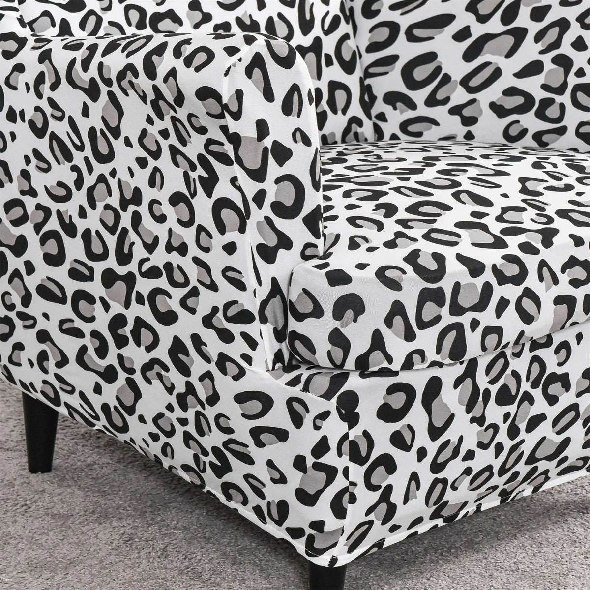 2 Pieces Stretch Leopard Prints Wingback Chair Cover Slipcovers Spandex Fabric Armchair Covers with Elastic Bottom WB0001 Crfatop %sku%