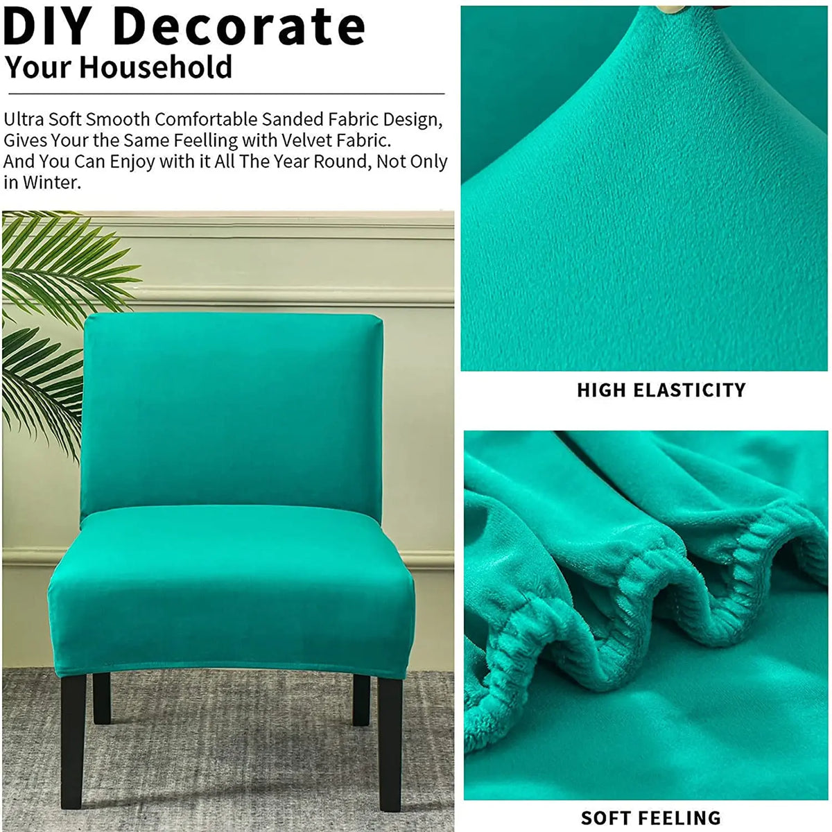 2 Pieces Velvet Slipper Chair Cover Armless Sofa Slipcover Solid Seat Stretch Protector Crfatop %sku%