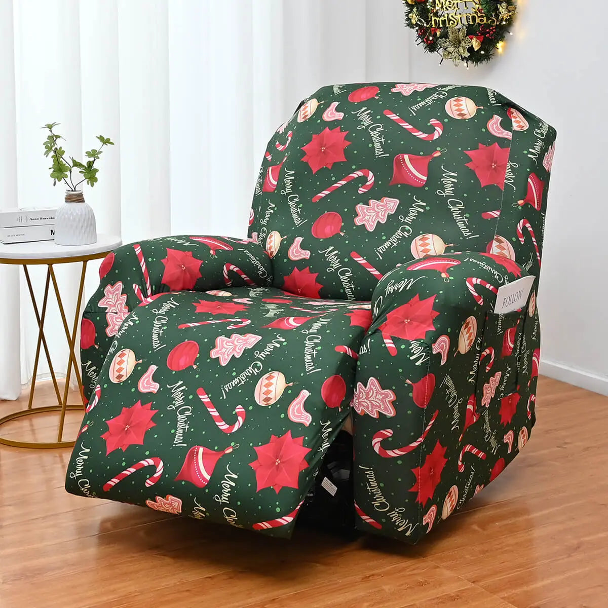 4 Pcs Christmas Pattern Recliner Cover Reclining Loveseat Cover Crfatop %sku%