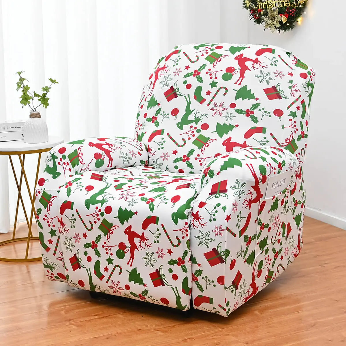 4 Pcs Christmas Pattern Recliner Cover Reclining Loveseat Cover Crfatop %sku%