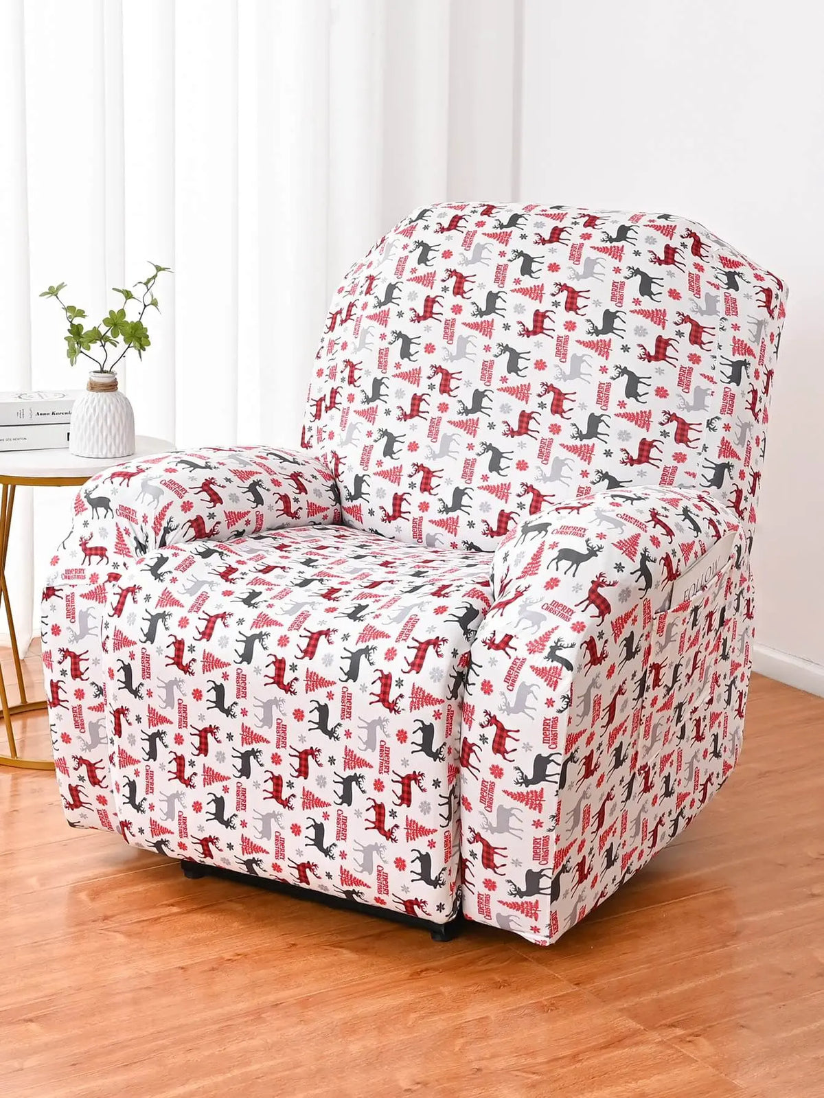4 Pcs Christmas Pattern Recliner Cover Reclining Loveseat Cover Crfatop %sku%