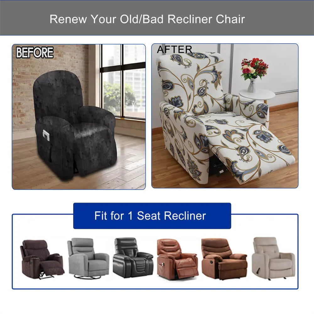 4 Pieces Floral Prints Seat Recliner Sofa Cover Stretchable Couch Slipcover Crfatop %sku%