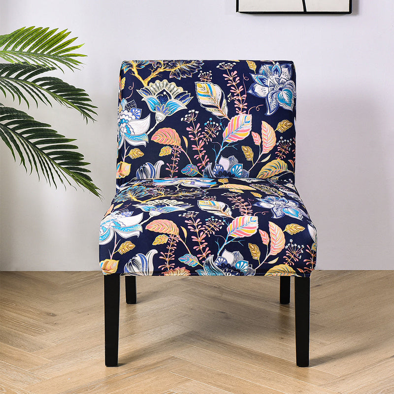 1 Pair Armless Accent Chair Cover Slipcover Stretch Slipper Chair Slipcover Floral Printed Elastic Spandex Covers for Chairs Without Arms Crfatop %sku%