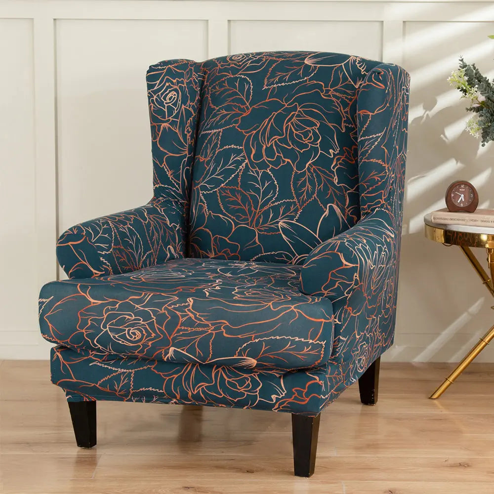 Affordable Printing Wingback Chair Cover 2 Pieces Armchair Covers with a Seat Cushion Cover Crfatop %sku%