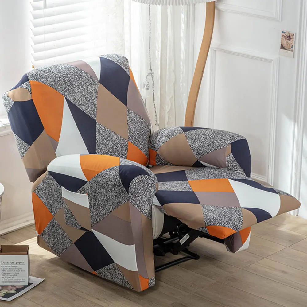 CRFATOP Stretch Recliner Slipcover Printed 4-Piece 1 Seat Recliner Chair Slipcover Furniture Protector Crfatop %sku%