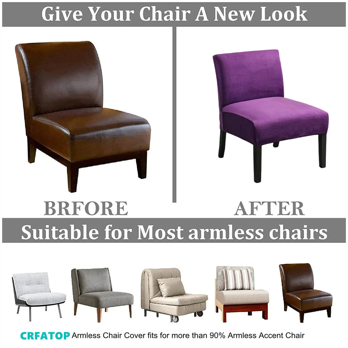 Chic Purple Wide Armless Accent Chair Cover Stretch One Pair Sofa Furniture Protector Covers Top Level Crfatop %sku%