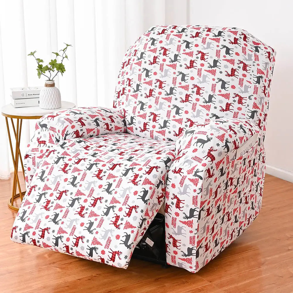 Christmas Recliner Cover with Pocket 4 Pieces High Stretch Recliner Couch Slipcover Crfatop %sku%