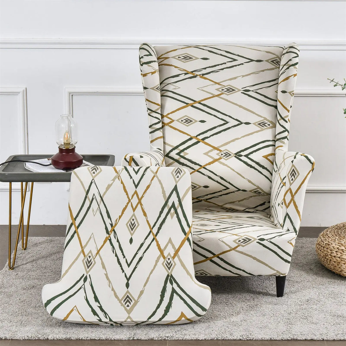 Classical Striped Wingback Chair Cover 2 Pieces Stretch T-cushion Armchair Slipcover WB0009 Crfatop %sku%