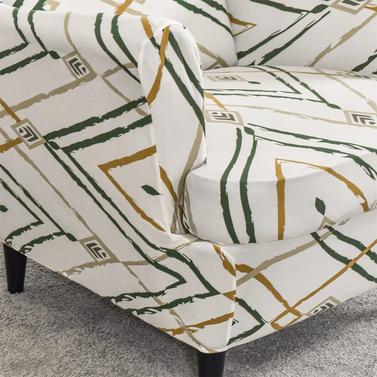 Classical Striped Wingback Chair Cover 2 Pieces Stretch T-cushion Armchair Slipcover WB0009 Crfatop %sku%