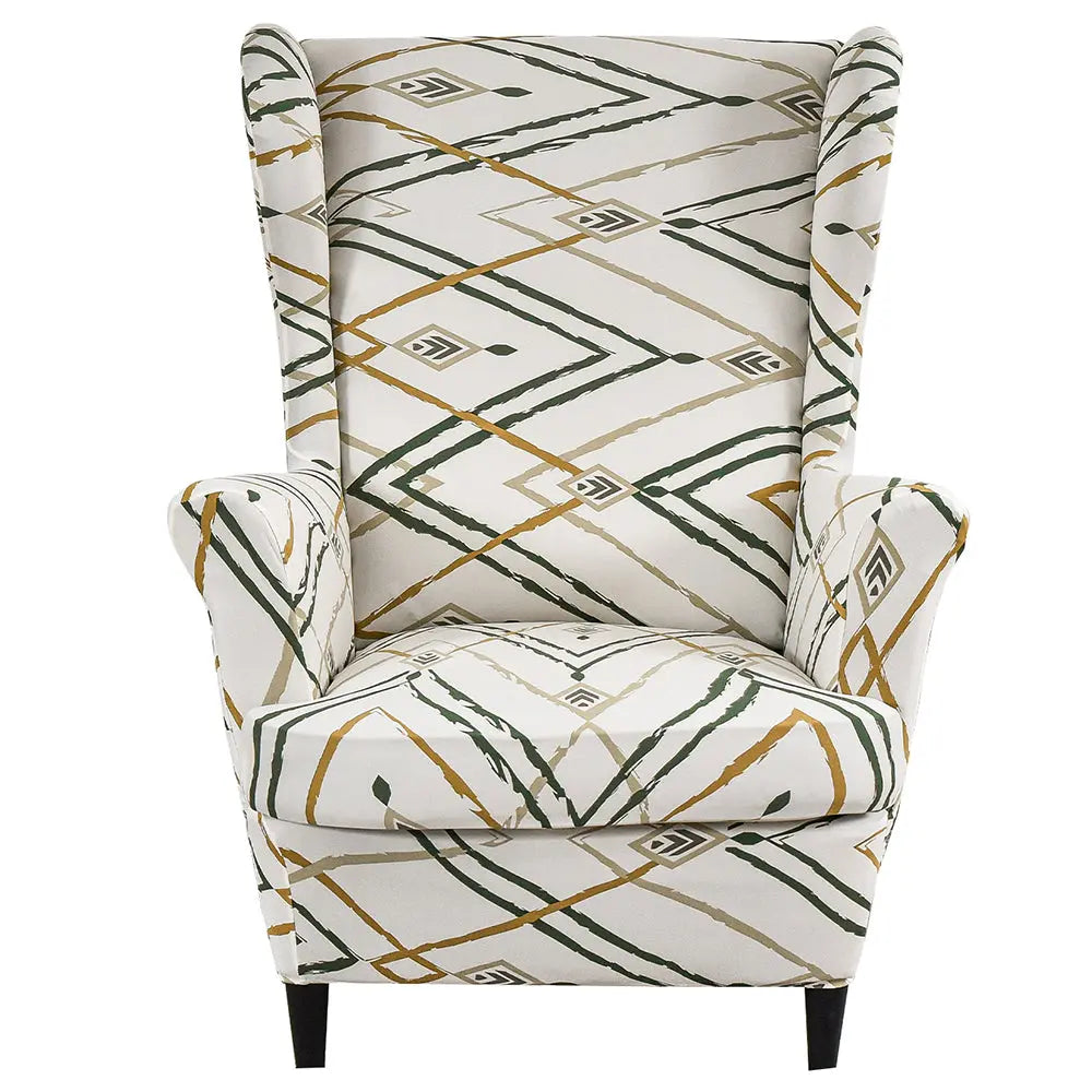 Classical Striped Wingback Chair Cover 2 Pieces Stretch T-cushion Armchair Slipcover WB0009 Crfatop %sku%