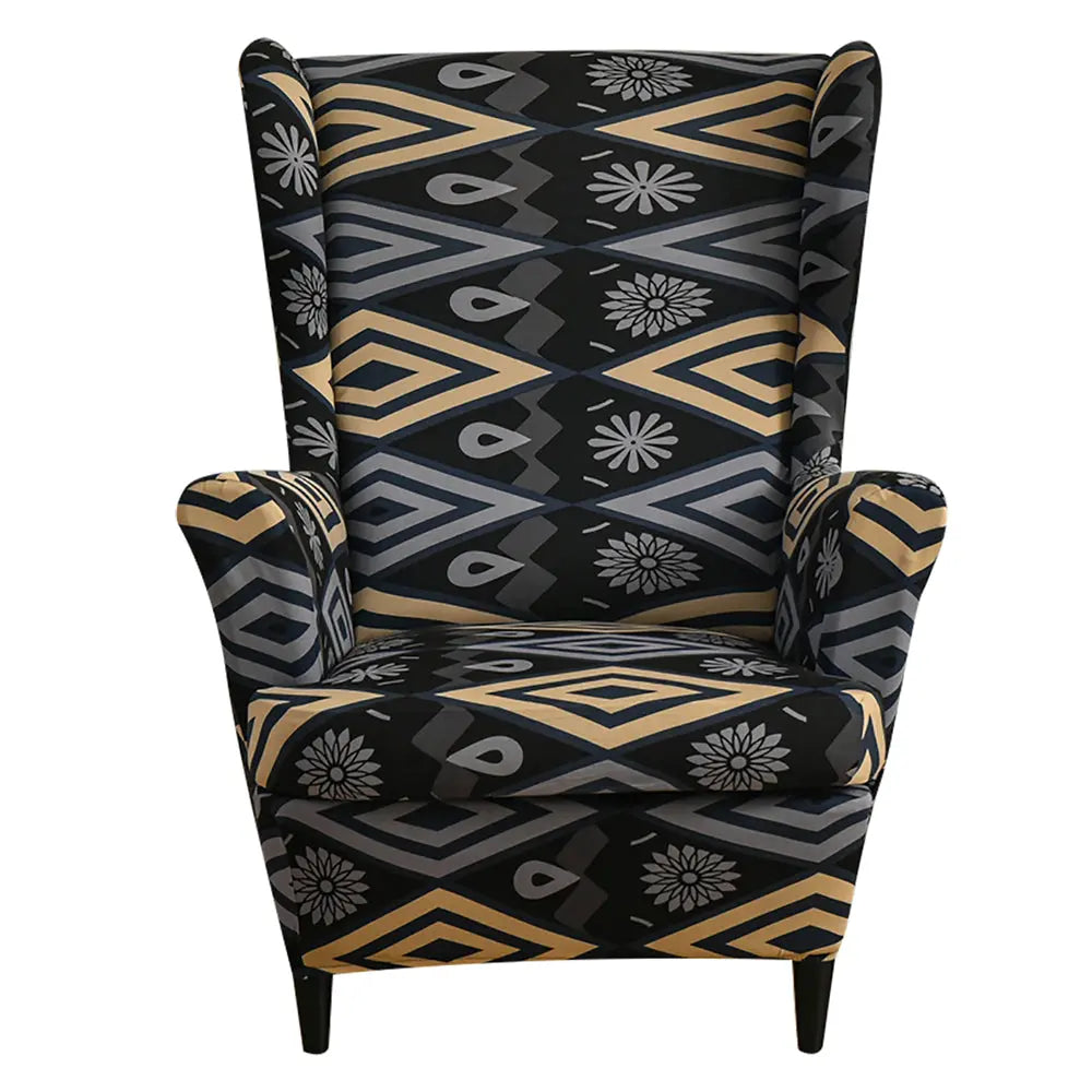Crfatop Patterns Design Wingback Chair Cover Black Dirt-resistant Box Cushion Armchair Slipcover Crfatop %sku%