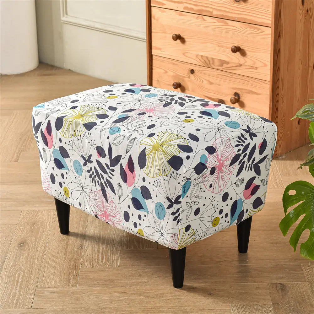 Crfatop Stretch Floral Ottoman Slipcover X-Large Rectangular Footstool Cover Protector Covers with Elastic Bottom Crfatop %sku%
