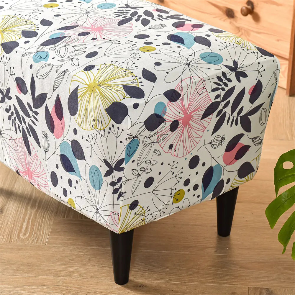 Crfatop Stretch Floral Ottoman Slipcover X-Large Rectangular Footstool Cover Protector Covers with Elastic Bottom Crfatop %sku%