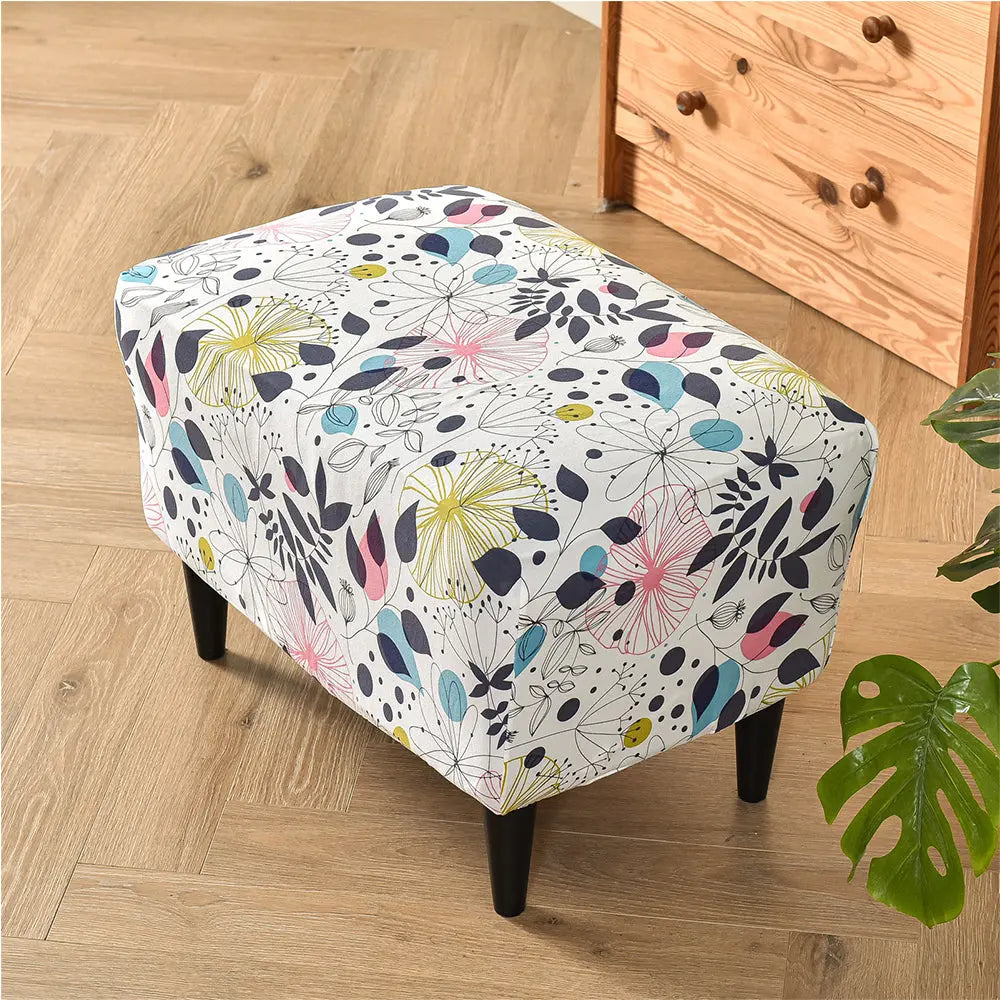 Crfatop Stretch Floral Ottoman Slipcover X-Large Rectangular Footstool Cover Protector Covers with Elastic Bottom Crfatop %sku%