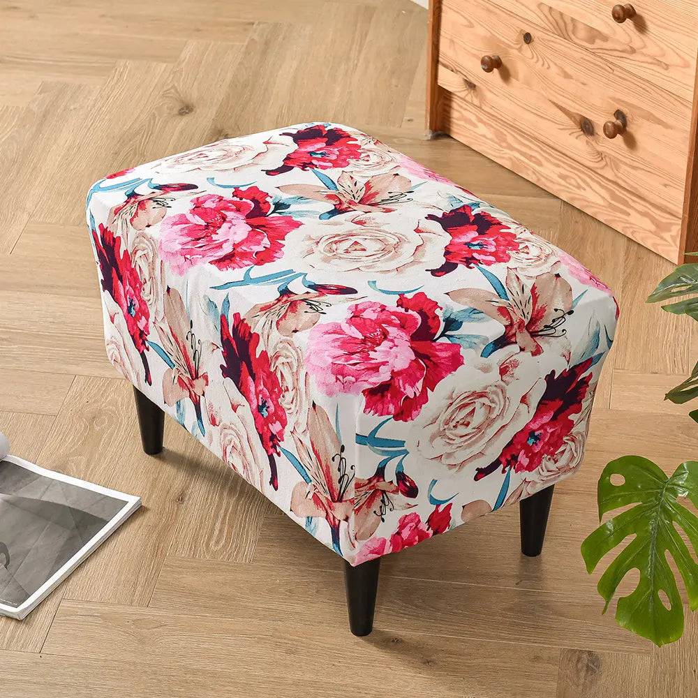 Crfatop Stretch Floral Ottoman Slipcover X-Large Rectangular Footstool Cover Protector Covers with Elastic Bottom Crfatop %sku%