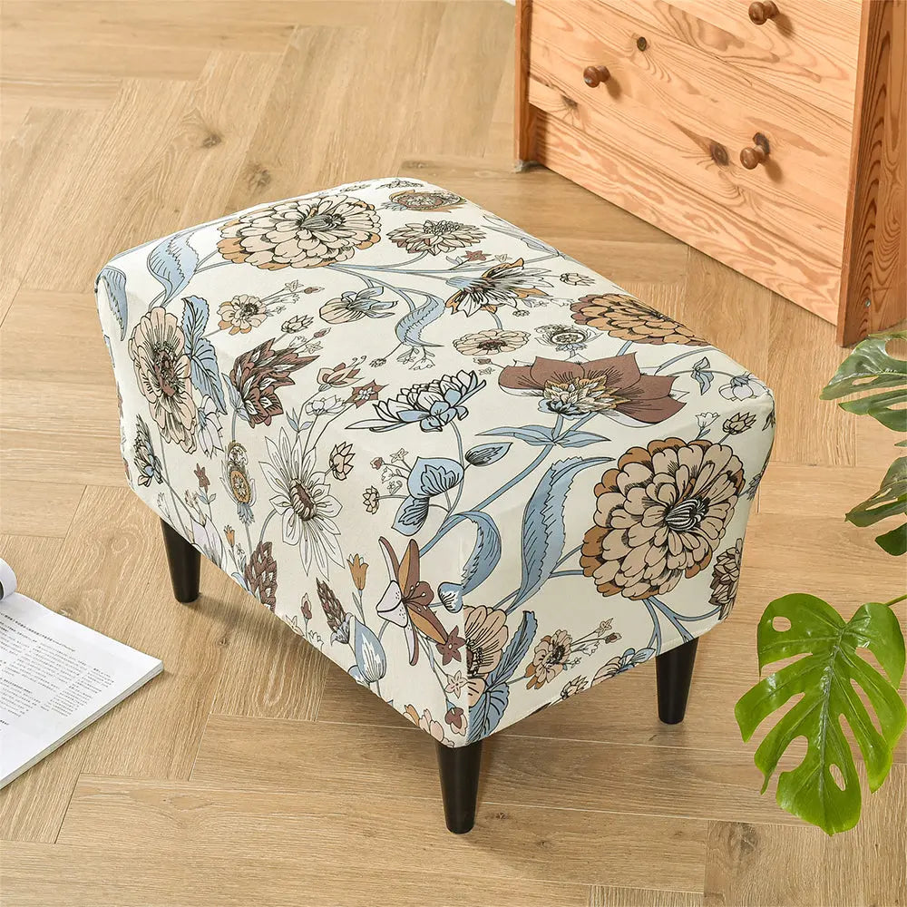 Crfatop Stretch Floral Ottoman Slipcover X-Large Rectangular Footstool Cover Protector Covers with Elastic Bottom Crfatop %sku%