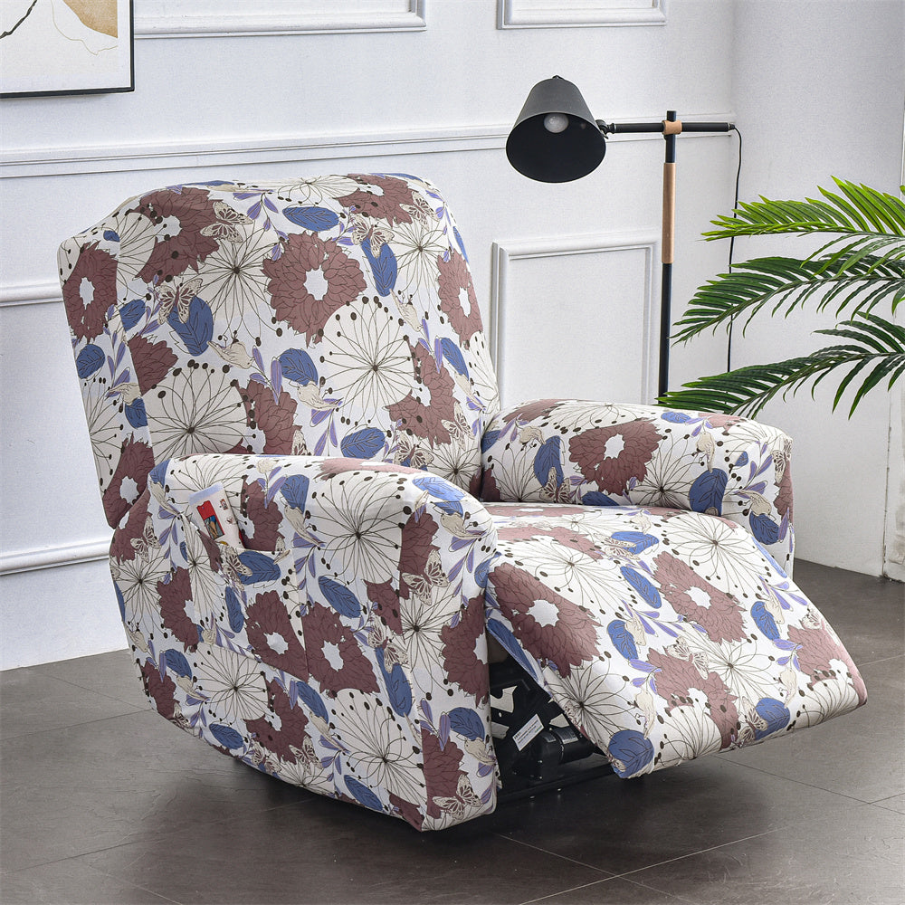 Colorful Prints Recliner Sofa Cover 4 Pieces Separated Soft Spandex Box Cushion Slipcovers Top Level Crfatop %sku%