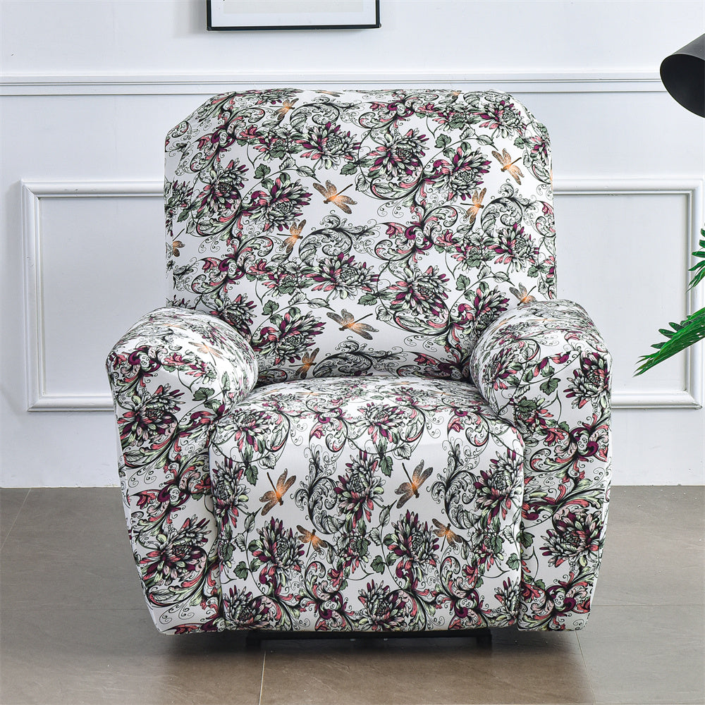 Colorful Prints Recliner Sofa Cover 4 Pieces Separated Soft Spandex Box Cushion Slipcovers Top Level Crfatop %sku%