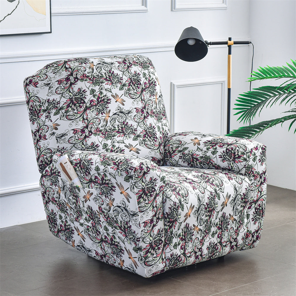 Colorful Prints Recliner Sofa Cover 4 Pieces Separated Soft Spandex Box Cushion Slipcovers Top Level Crfatop %sku%