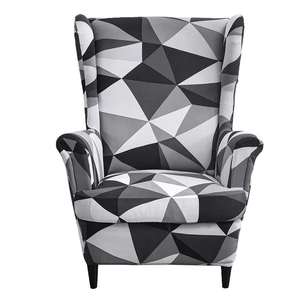 Designer Grid Wingback Chair Cover Textured T-Cushion Wingback Slipcover WB0025 Crfatop %sku%