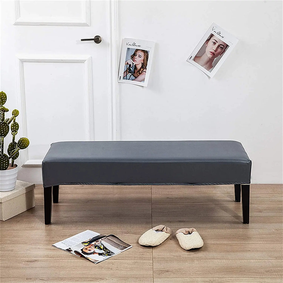 Dining Bench Cover Solid Pu Leather Waterproof Stretch Bench Slipcover Removable Bench Seat Cushion Slipcovers Crfatop %sku%