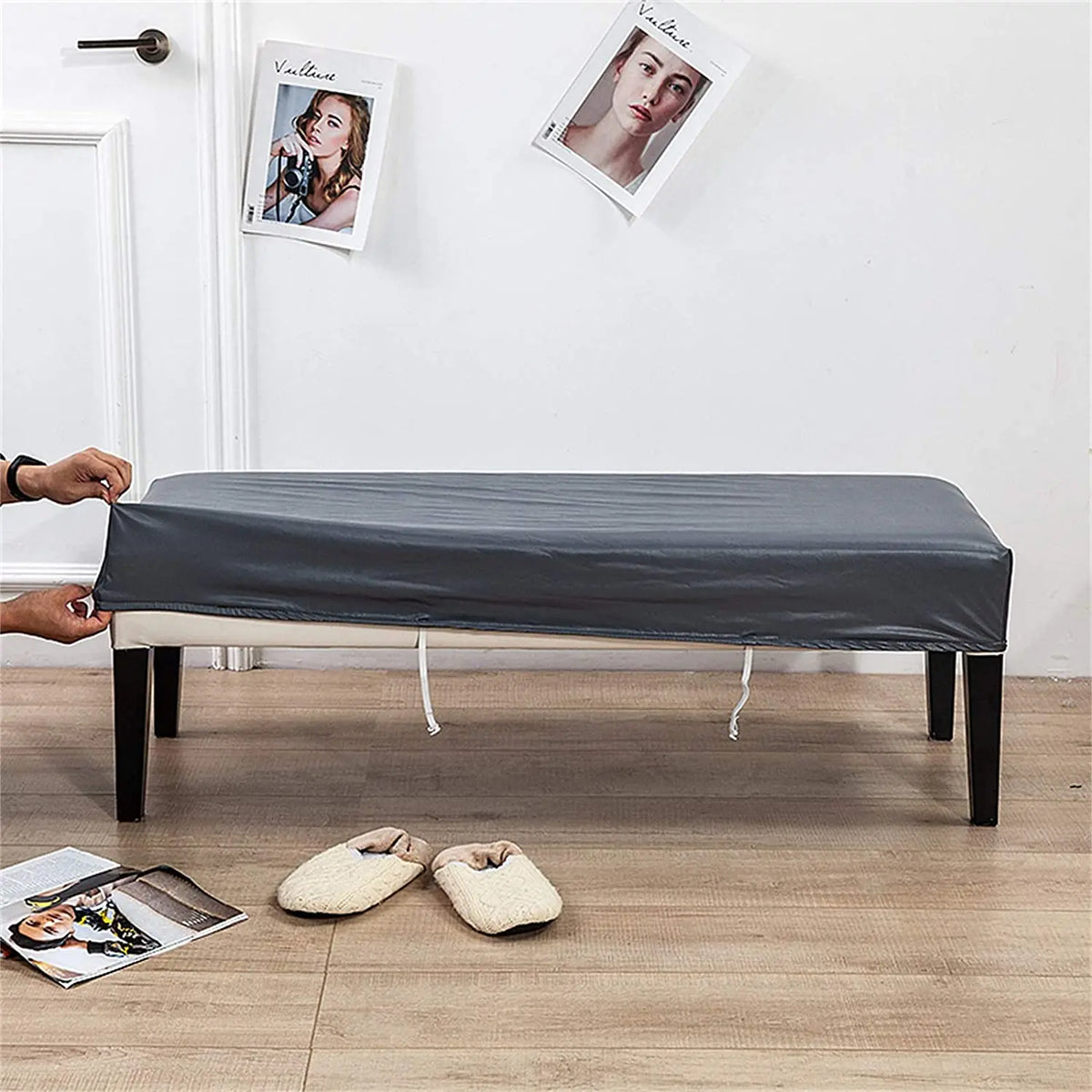Dining Bench Cover Solid Pu Leather Waterproof Stretch Bench Slipcover Removable Bench Seat Cushion Slipcovers Crfatop %sku%