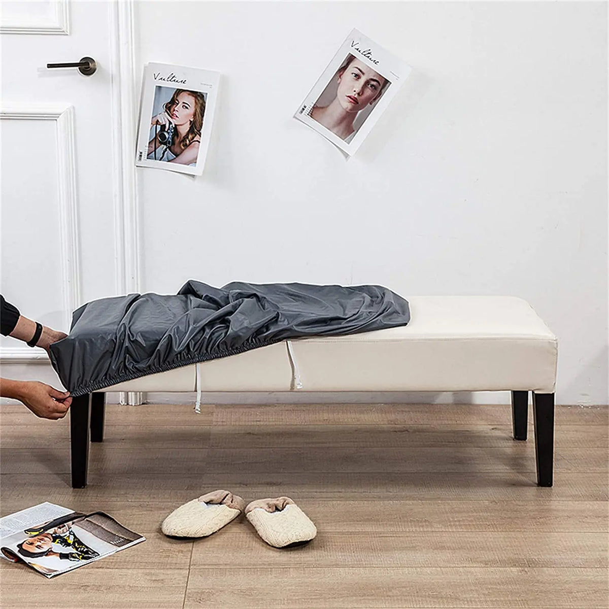 Dining Bench Cover Solid Pu Leather Waterproof Stretch Bench Slipcover Removable Bench Seat Cushion Slipcovers Crfatop %sku%