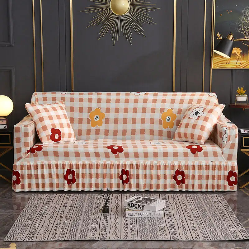 Elastic Skirted Sectional Sofa Slipcover Washable Couch Cover for Loveseat Armchair Crfatop %sku%