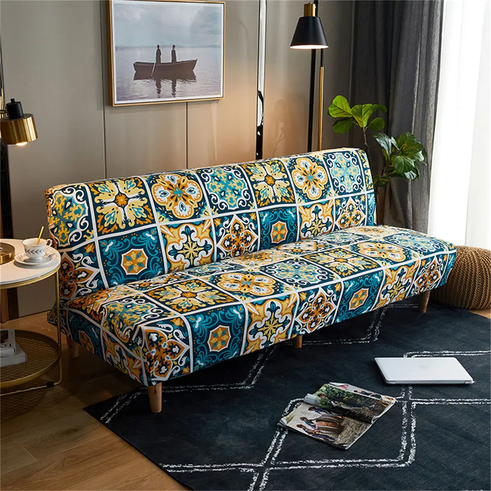 Fashion Folding Futon Sofa Bed Cover Elastic Armless Ethnic Style Couch Slipcover FU003 Crfatop %sku%