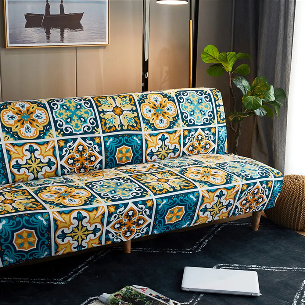 Fashion Folding Futon Sofa Bed Cover Elastic Armless Ethnic Style Couch Slipcover FU003 Crfatop %sku%