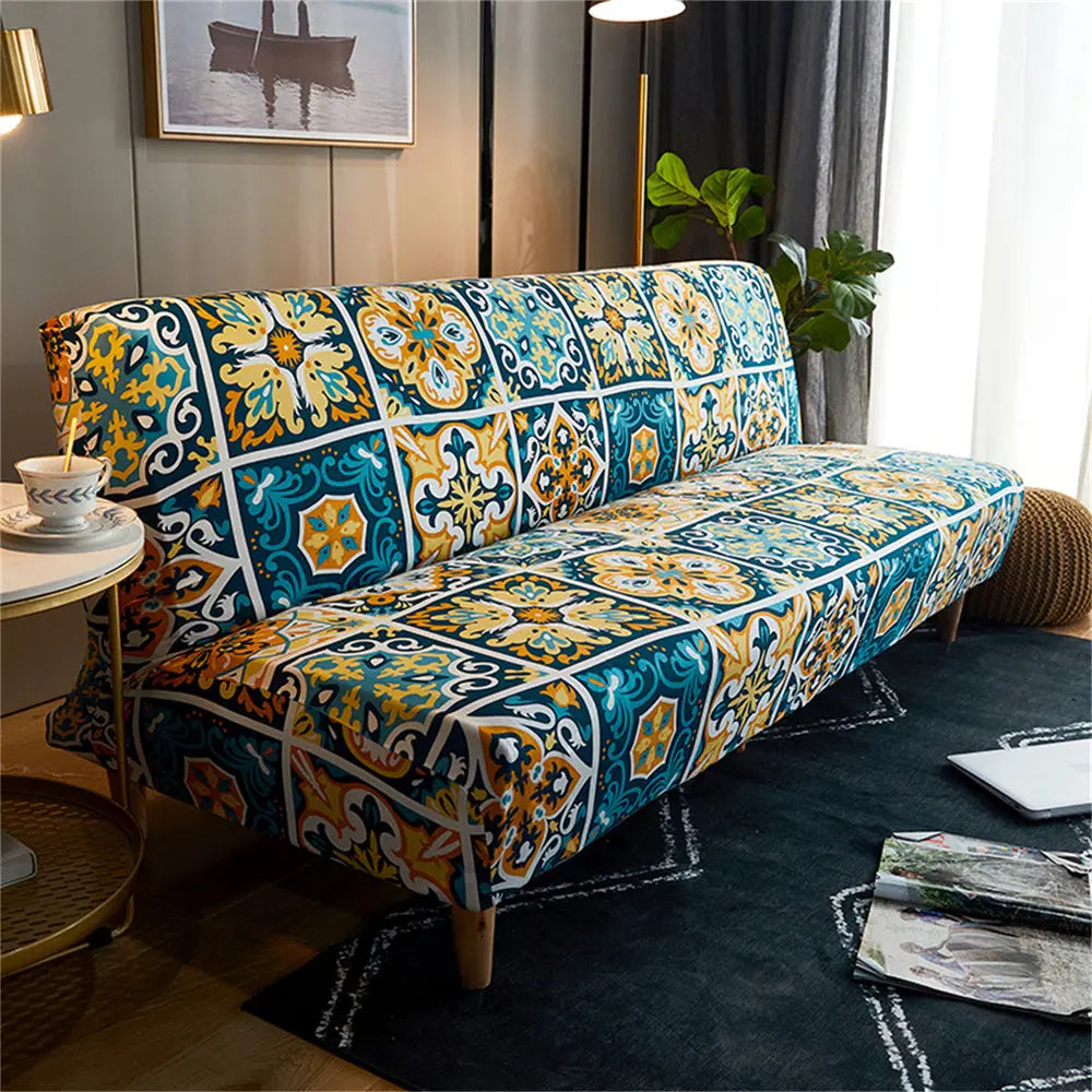 Fashion Folding Futon Sofa Bed Cover Elastic Armless Ethnic Style Couch Slipcover FU003 Crfatop %sku%