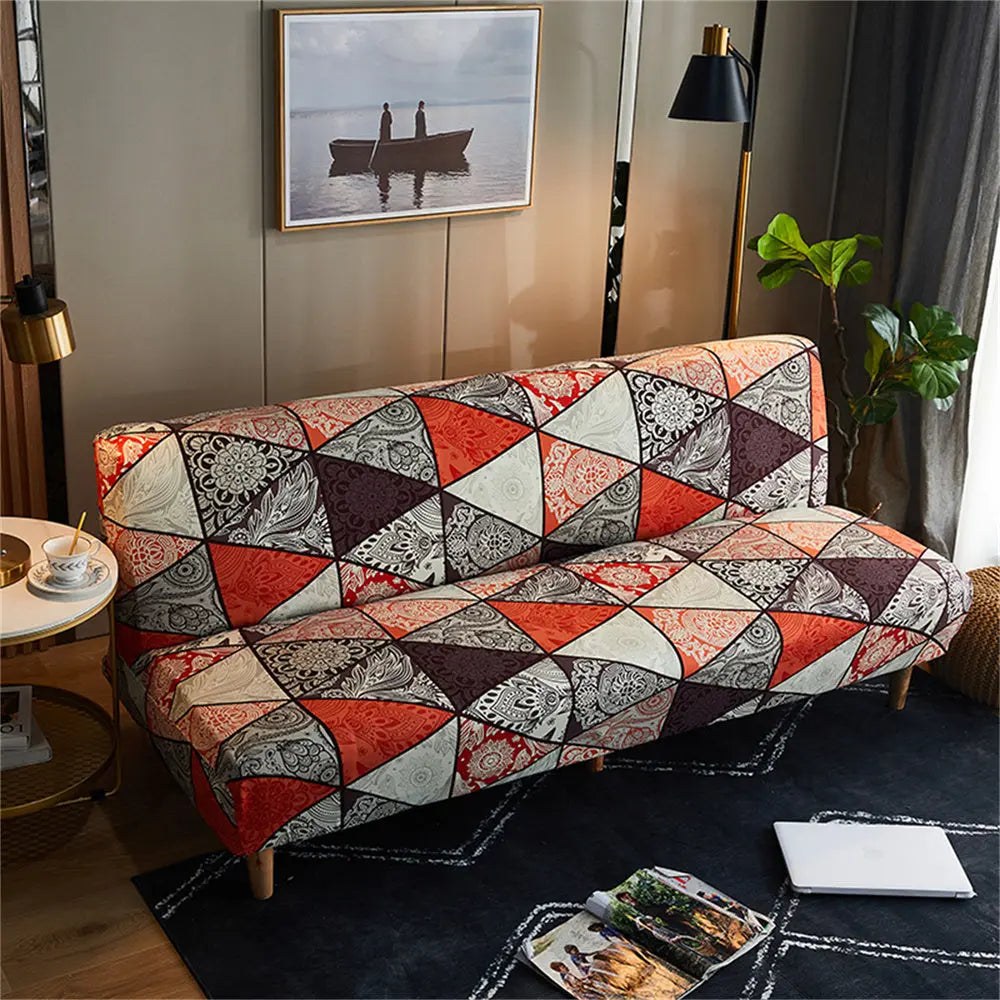 Fashion Folding Futon Sofa Bed Cover Elastic Armless Ethnic Style Couch Slipcover FU003 Crfatop %sku%