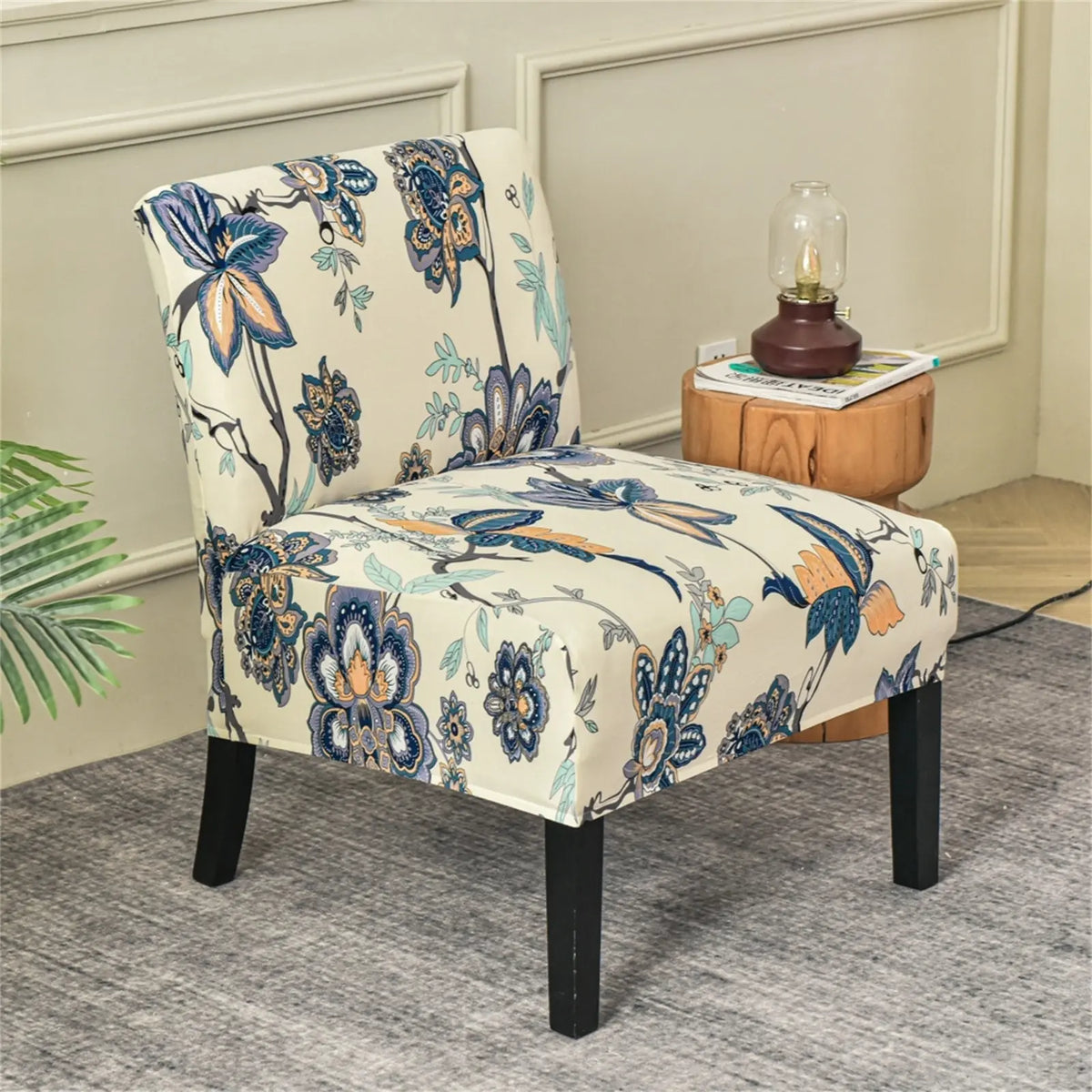 Floral Accent Armless Chair Cover Removable Printing Slipper Chair Cover Top Level Crfatop %sku%