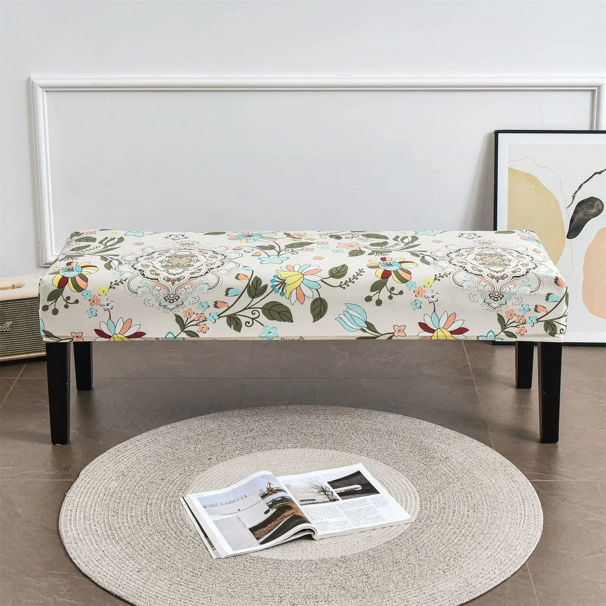 Floral Plus Size Dining Bench Cover Soft Washable Bench Ottaman Cover Slipcover BC0015 Crfatop %sku%